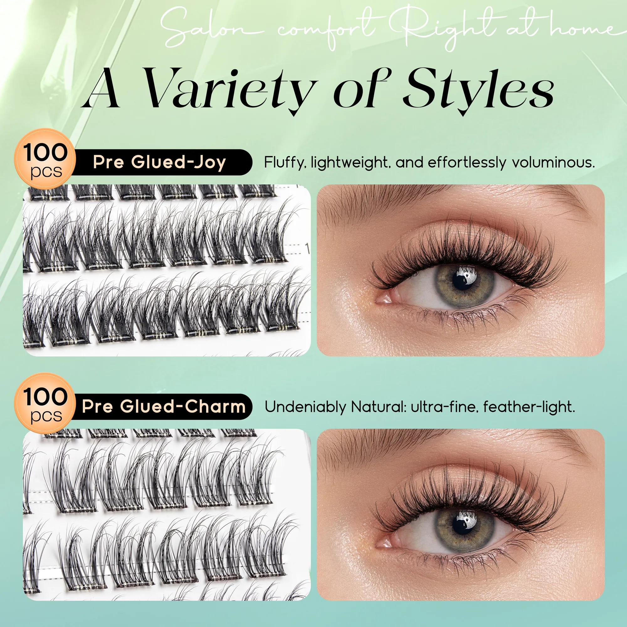 Self Adhesive Eyelashes No Glue Needed Lashes 10‑16mm Pre Glued Cluster Lashes D Curl Soft Natural Press on Lashes
