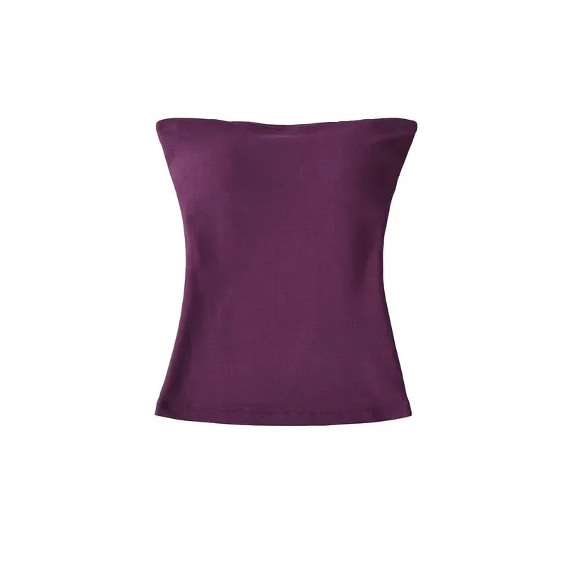 Women Solid Strapless Tube Top Sleeveless Bandeau Crop Top Stretch Basic Wrap Bustier Summer Casual Y2K Tank Tops