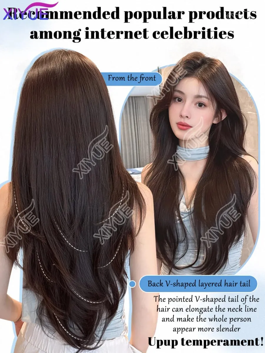 26Inch Synthetic Long Straight Layered V-Shaped Clip-in Hair Extension 5 Clip Heat Resistant Hairpiece for Women