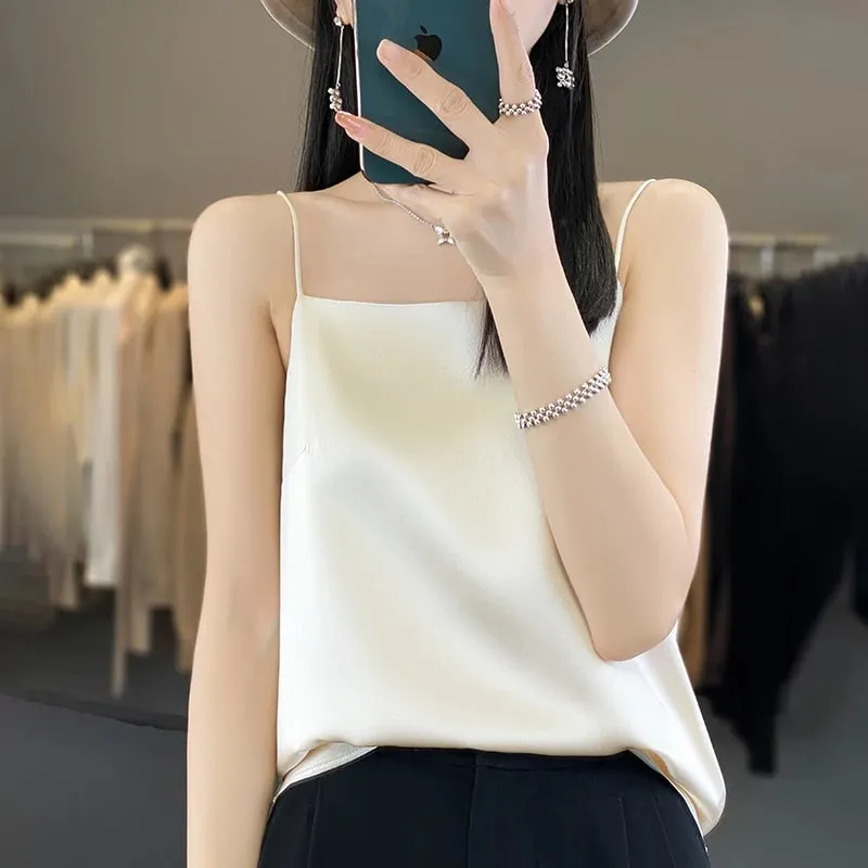 Ny is silke sexet satin rem dame forår/sommer vest ensfarvet ærmeløs sexet komfortabel silke undertøj vest RW-D19