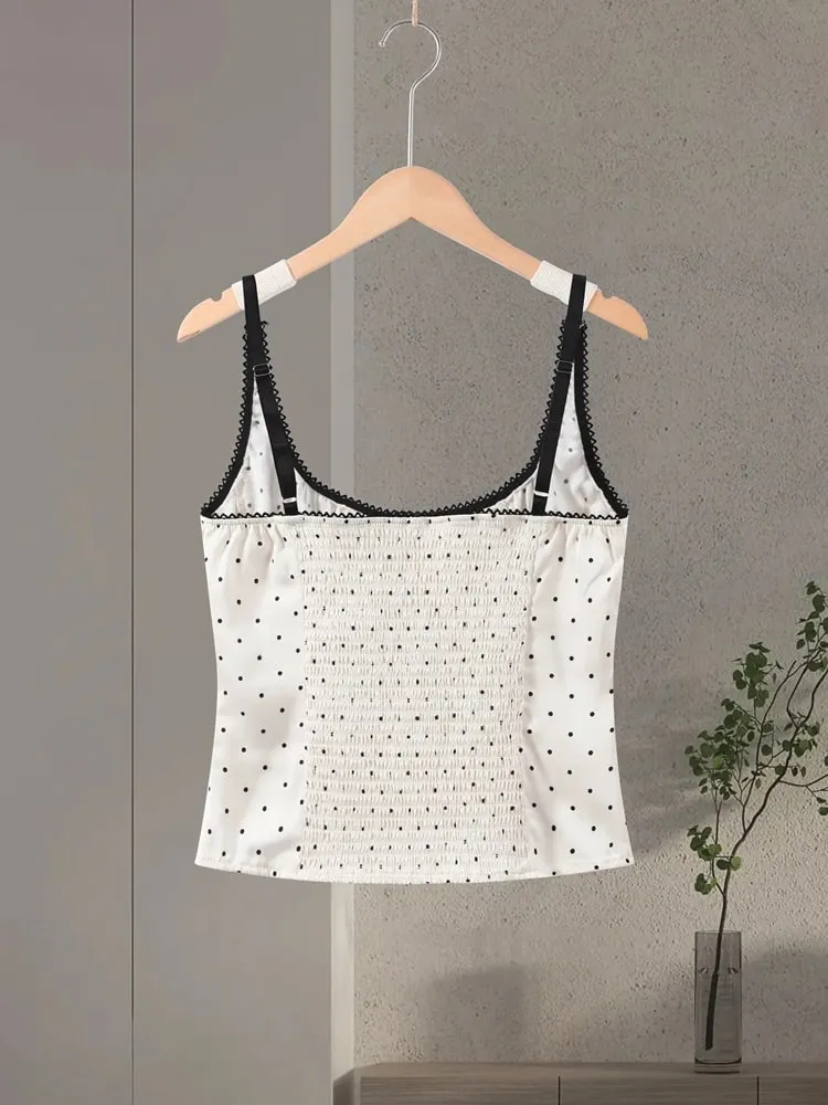 Sexy Polka Dot Sling Tops Women Backless Sleeveless Contrast Fitted Top Female 2026 Spring New Chic Fashion Streetwears Lady