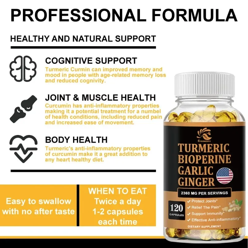 Curcumin Ginger Root Garlic Pills Συμπληρώματα μαύρου πιπεριού - για την πέψη των αρθρώσεων και την υποστήριξη του ανοσοποιητικού