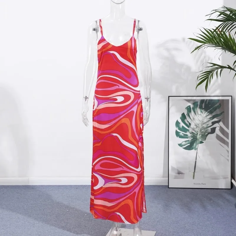 Moda impressa halter vestido longo para mulheres elegante sem mangas sem costas magro bodycon maxi vestidos chiques verão praia festa roupões