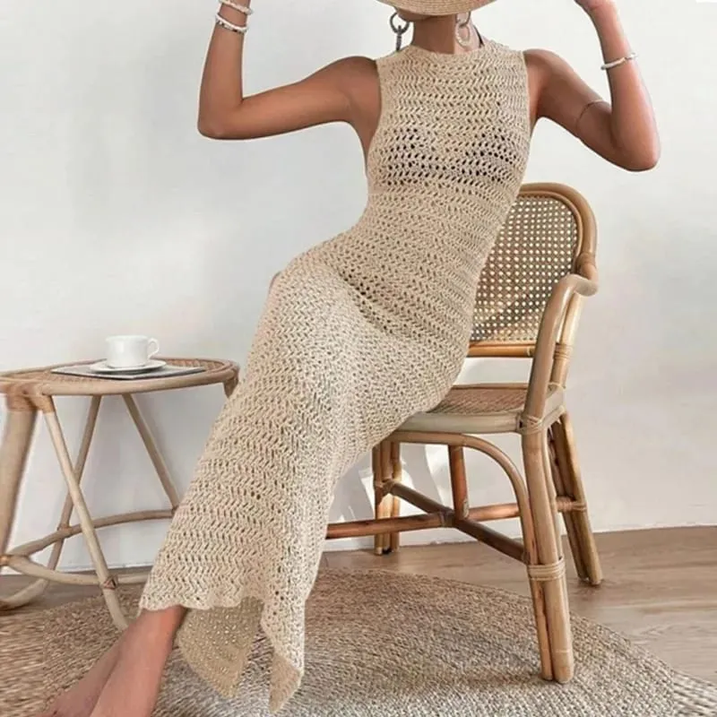 Vestidos para mulheres novo verão preto sem mangas vestido feminino fino sexy o pescoço oco para fora vestido feminino vestidos de verano mujer q250