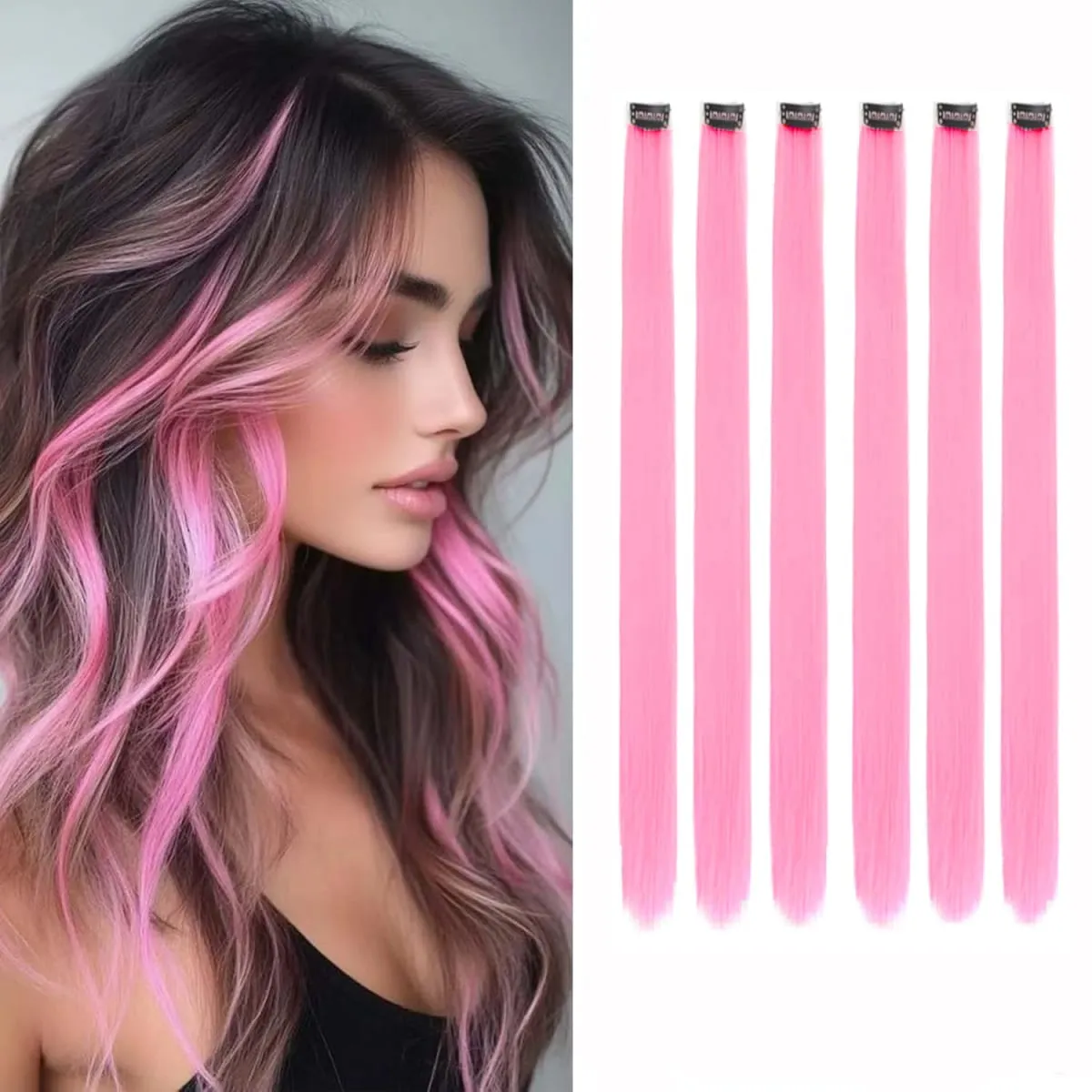 Synthetic 1-6pc Colored Hair Extensions Clip in Colorful Hair Extensions Rainbow Hair Extensions for Women Girls Hair Extensions