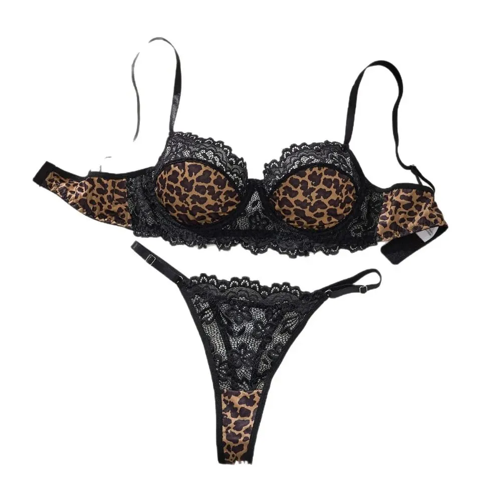 Sexy Fashionable Wild Leopard Print Lace Underwear for Women Lightweight Uplifting Gathering Underwear Bra Set