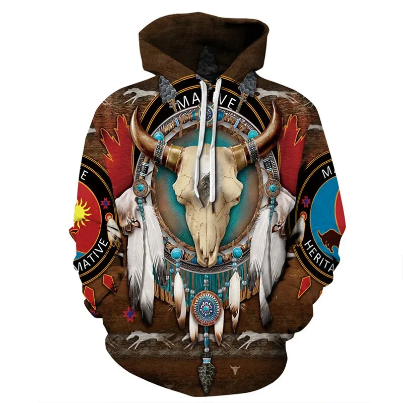 Fashionable 3D Printed Bohemian Pattern Men's Top Fashionable Men's Loose Large Sports Hoodie Street Retro Long Sleeve Hoodie