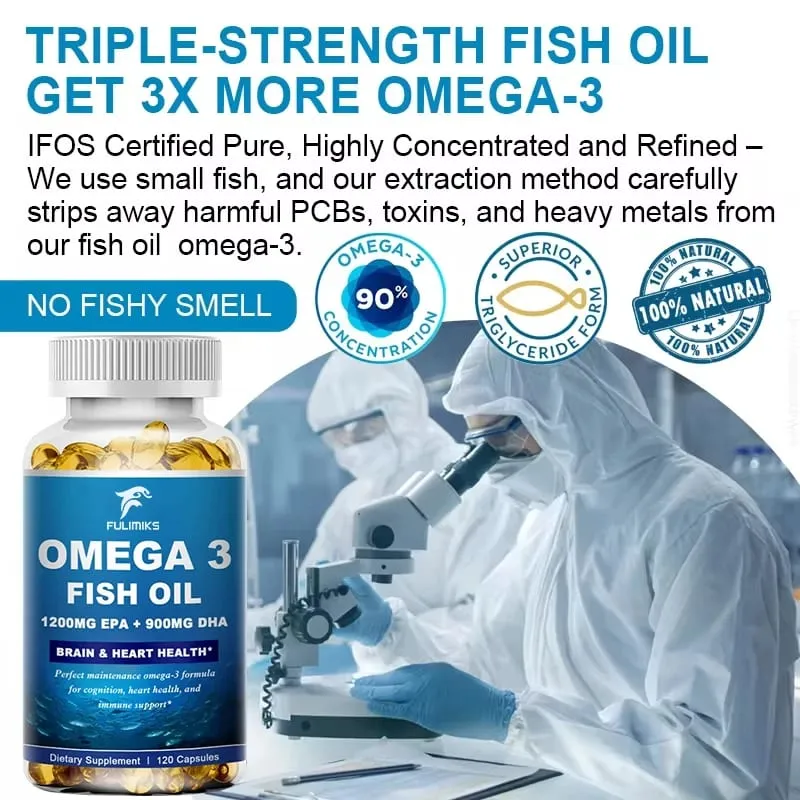 Fulimiks 야생 포획 오메가 3 피쉬 오일 – 120/60 소프트 젤 –3600mg 고 EPA 1300mg DHA 900mg 비 GMO 글루텐 프리 다이어트 보조제