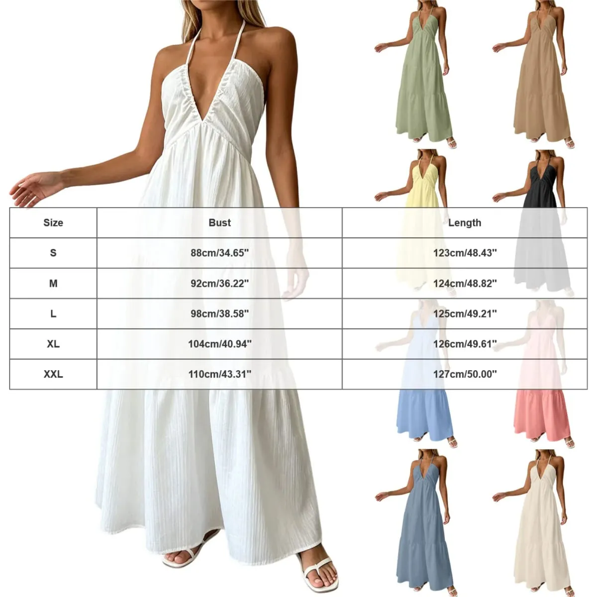 Summer Halter Neck Women's Dress Elegant Chic Wedding Party Beach Dress Backless Flowy Vacation Boho Sling Long Dresses Women