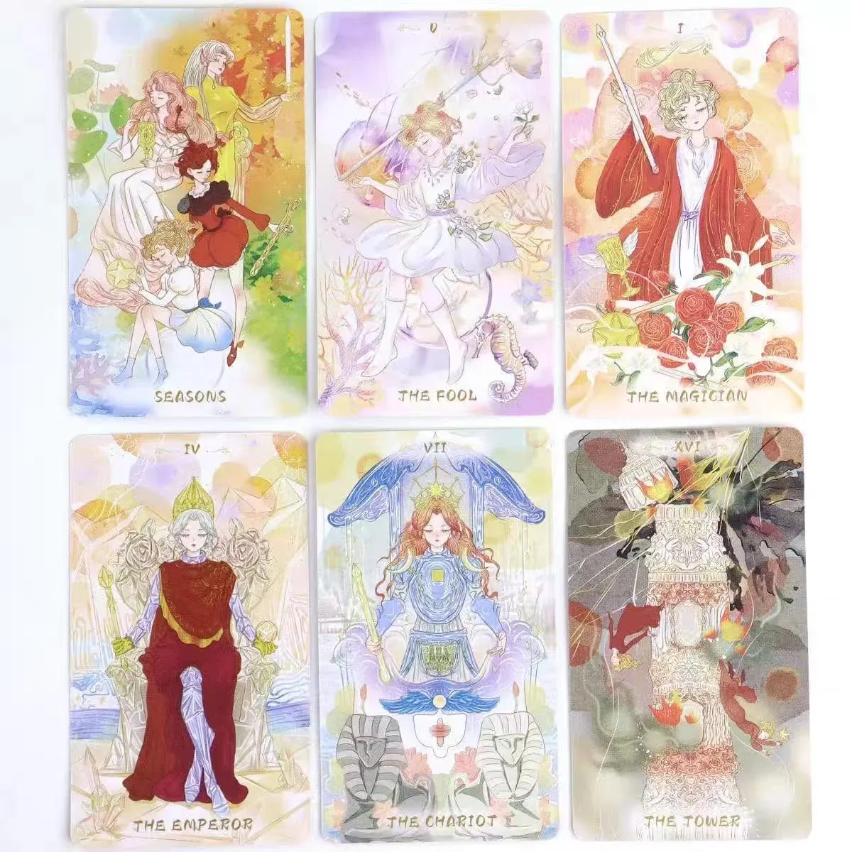 Serenity Tarot Deck 80 Cards Romantic Watercolor Anime Tarot Cards English Version Pastel Floral Fairy Divination Cards