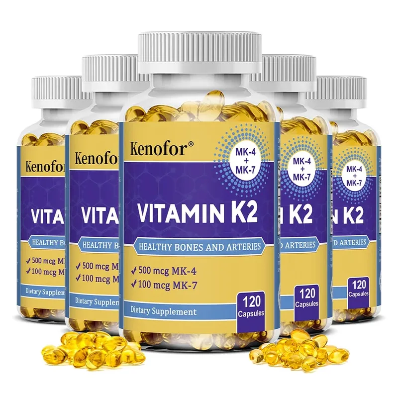 Vitamin K2 Capsules - MK-4 & MK-7 Support Calcium Metabolism Bone Teeth Joint & Cardiovascular Wellness Daily Immune Balance