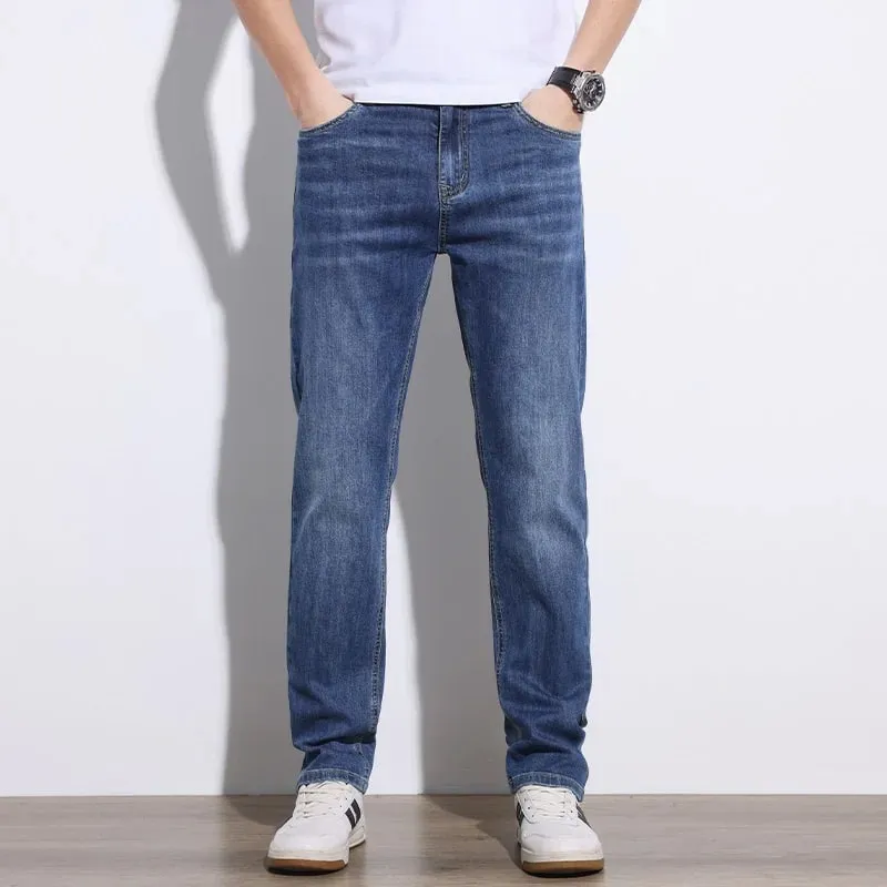 Herrejeans Stretch Slim Regular Fit Grå Lyseblå Mørkeblå Jeans Til mænd Denimbukser Causal Streetwear Herretøj