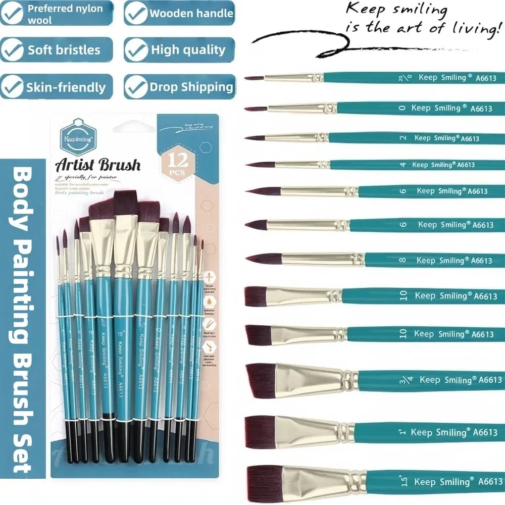 12pcs Face Paint Brushes Artist Acrylic Paint Brush Set for Face Body Shoe Painting Ideal for Chrismas Halloween Cosplay Party
