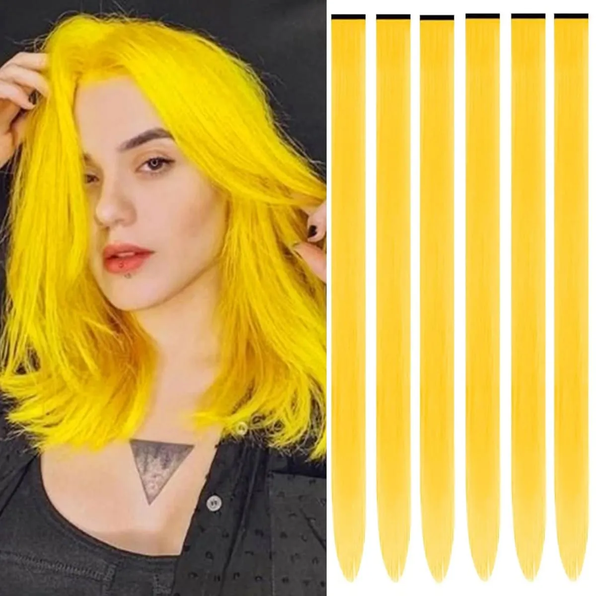 6 Pcs Clip Ins Hair Extensions 22 Inch Straight Colorful Clip In Hair Extensions Rainbow Party Highlights Synthetic Hairpiece