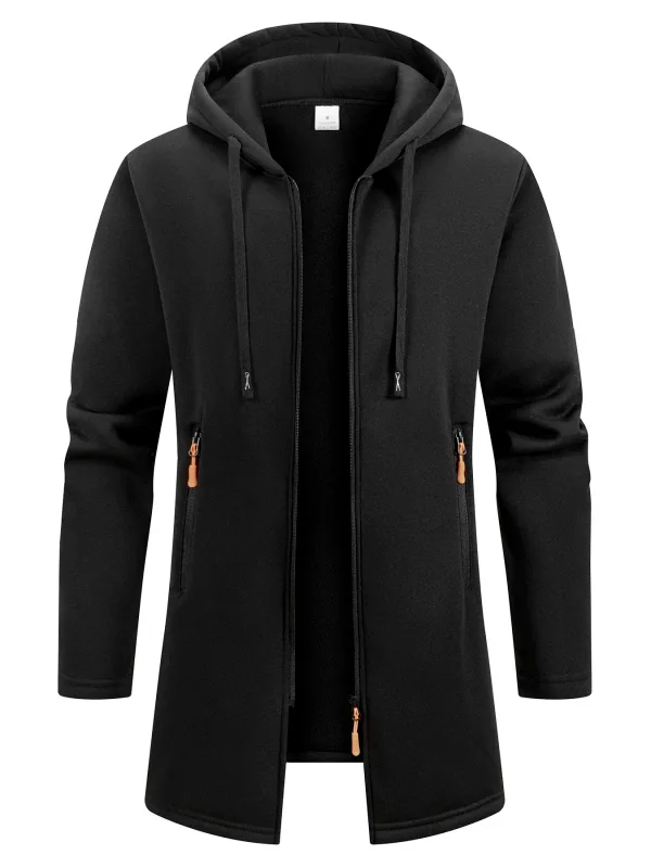 Men's Retro Zipper Jacket Mid Length Windbreaker Spring Autumn Winter Fleece Warm Jackets Fashion Casual Patchwork Yarn Coat