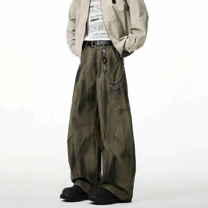 2026 New Men's Pleated Distressed Retro Straight Jean High Street Fashion Baggy Cargo Denim Pants Y2K Vintage Youth Jeans Homme