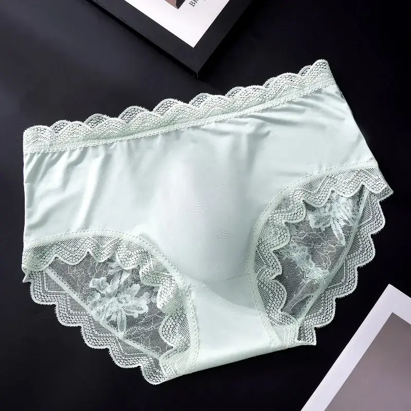 Men Floral Lace Satin Silky Panties 3D U Convex Pouch Brief Ultra Thin See Through Lingerie Summer Ice Silk Breathable Underwear