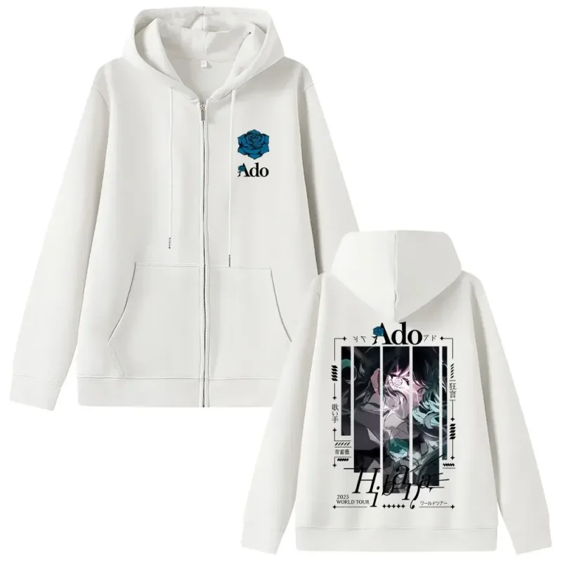 Ado Fashion Zipper Hoodie Men Women Hip Hop High Street Y2K Casual Zip-up Coat Autumn Winter Fleece Long Sleeve Sweatshirts