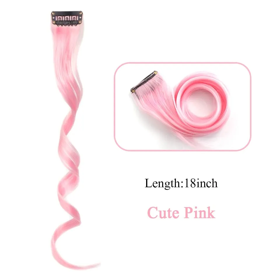 Tổng Hợp Kẹp Trong Một Miếng Nhiều Màu Sắc Làm Tóc Xoăn Tóc Tổng Hợp Miếng 18 "Dài Ombre Tóc Hồng Tím Đỏ xanh Dương