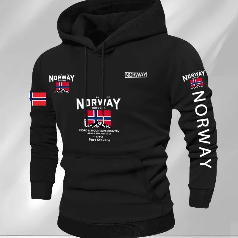 Norwegian Print Fashion Men Women Hooded Sweatshirt Autumn Winter Daily Outdoor Vacation Fitness Casual Loose Warm Sportswear