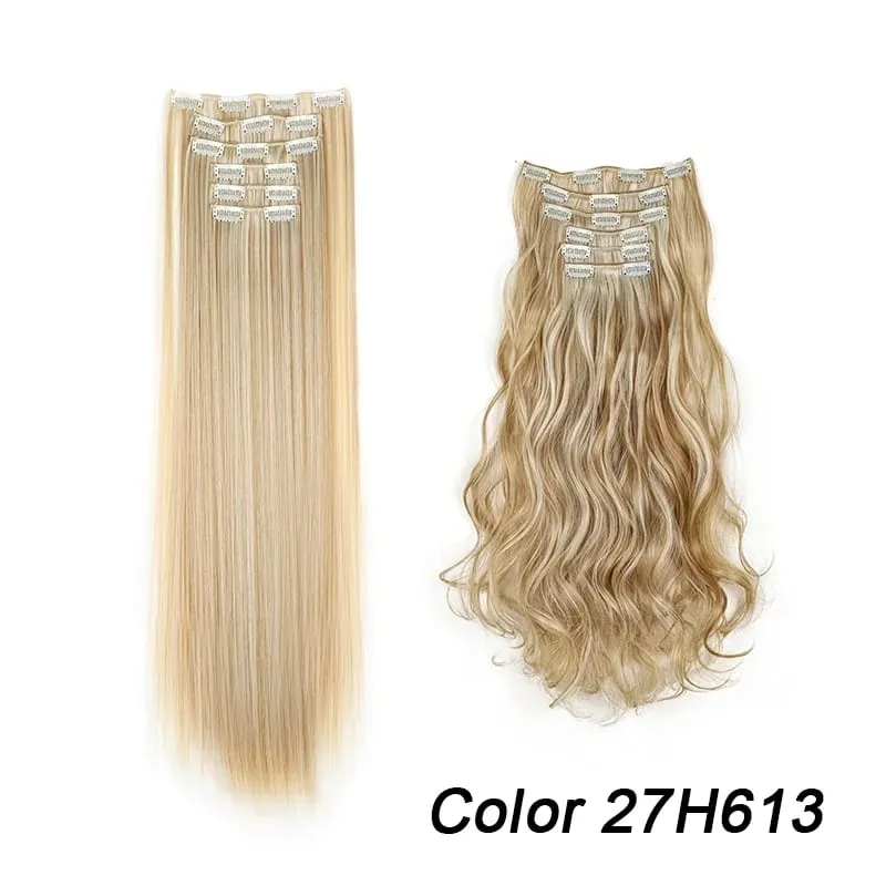 6Pcs/Set 16 Clips Hair Extension Black Long Straight Natural Hair Ombre Hairpiece Heat Resistant Fiber For Women Hairstyle Kpop