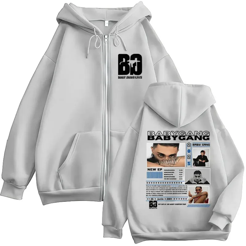 Sudadera con capucha y cremallera para hombre, rapero Baby Gang 2025, sudadera gótica de manga larga con cremallera, abrigos Vintage de gran tamaño, chaqueta con capucha, 2025