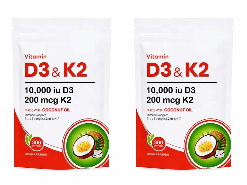 Vitamin D3 K2 Supplement 10 000 IU D3 200mcg K2 MK7 with Coconut Oil High Absorption Softgels for Bone & Immune Support 300Count