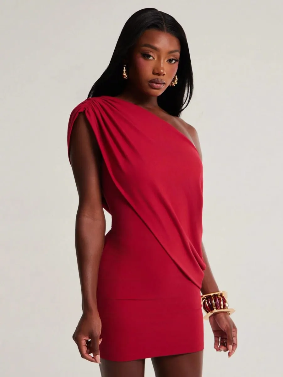 European and American style cross - border solid color women's single-shoulder slim - fitting celebrity hip skirt slant collar