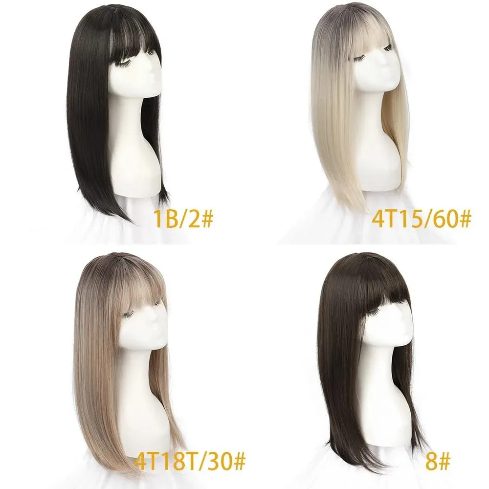 Synthetic Hair Woman Topper Clip In With Bangs Hairpiece Hair Extension Thin Breathable Blonde Toppers Hair Women Wig Fake Hair