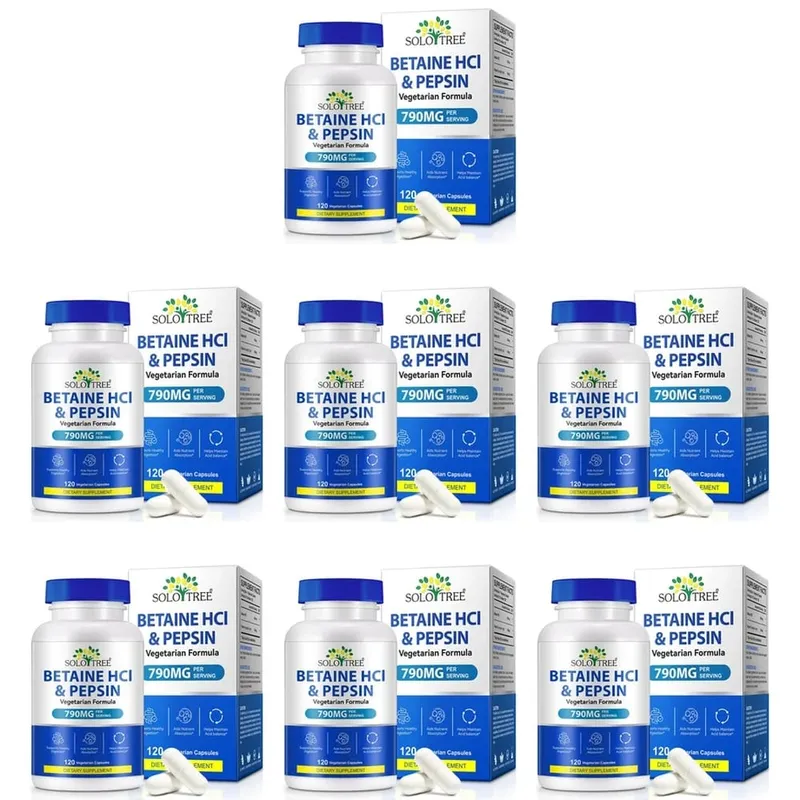 베타인 HCl 펩신 캡슐 790mg 소화 산성 균형 및 영양소 흡수 지원을 위한 채식주의자 성인 120개