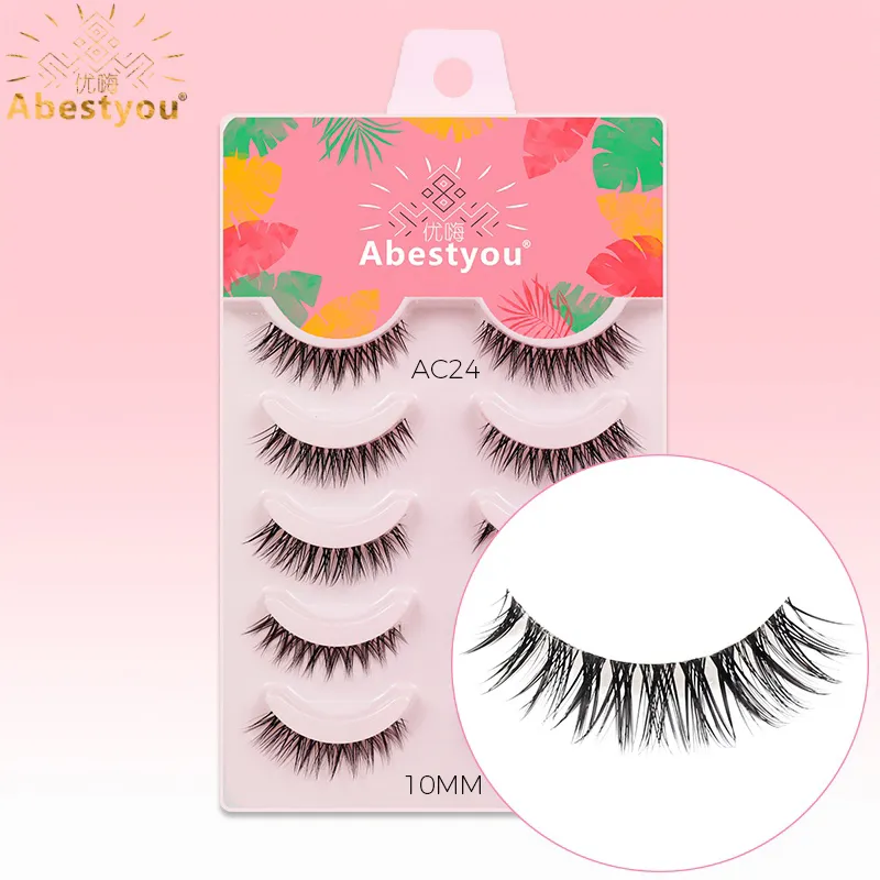 Abestyou 3d Short 9mm Faux Cils Small Thin Light Cat Eye Camellia Winged Lash Transparent Clear Stripe Mink Eyelash Lower Lashes