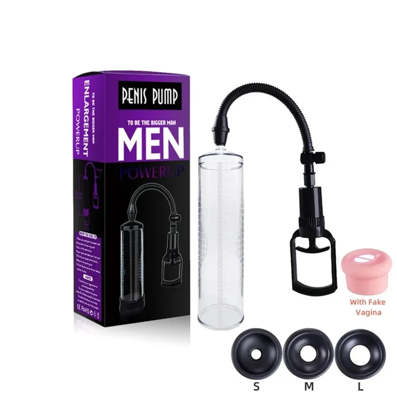 Penis Pump Vacuum Enlargement Trainer 3 Sleeves Silicone Male Enhancement Stamina Exercise Reusable Adult Sex Toy With Gauge