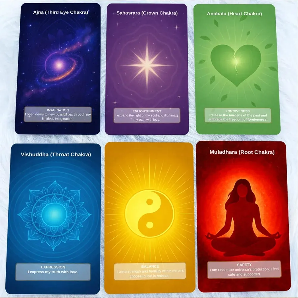 50 Card Deck Includes 1 Instructional Cards Chakra Intention Oracle Self-Connection & Energy Adjustment Practices — image 4