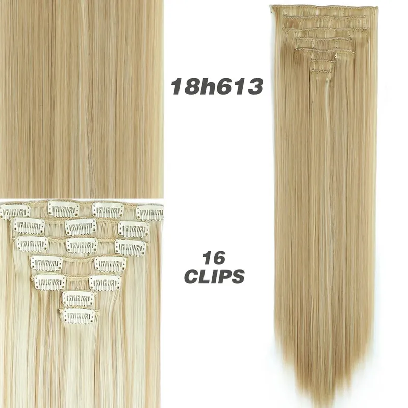 Synthetic 7Pcs/Set 22" Wavy Hairpiece Straight 16 Clips Hair Extensions Heat Resistant Styling False Hair