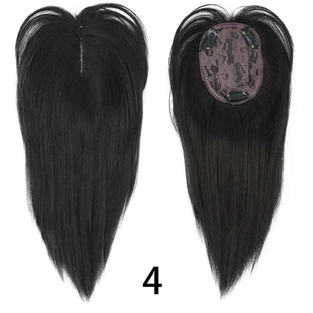 Long Straight Hair Toppers Clip Hair Extensions Synthetic Hair Topper Natural Black Brown 3-Clip with Bangs Fake Hairpiere