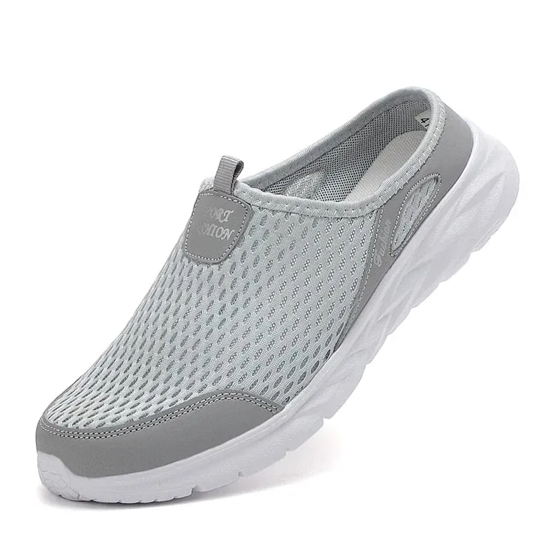 Half Slippers Mens Summer Breathable Mesh Mens Shoes Outdoor Casual Walking Shoes Large Flat Light Mesh Slippers Men