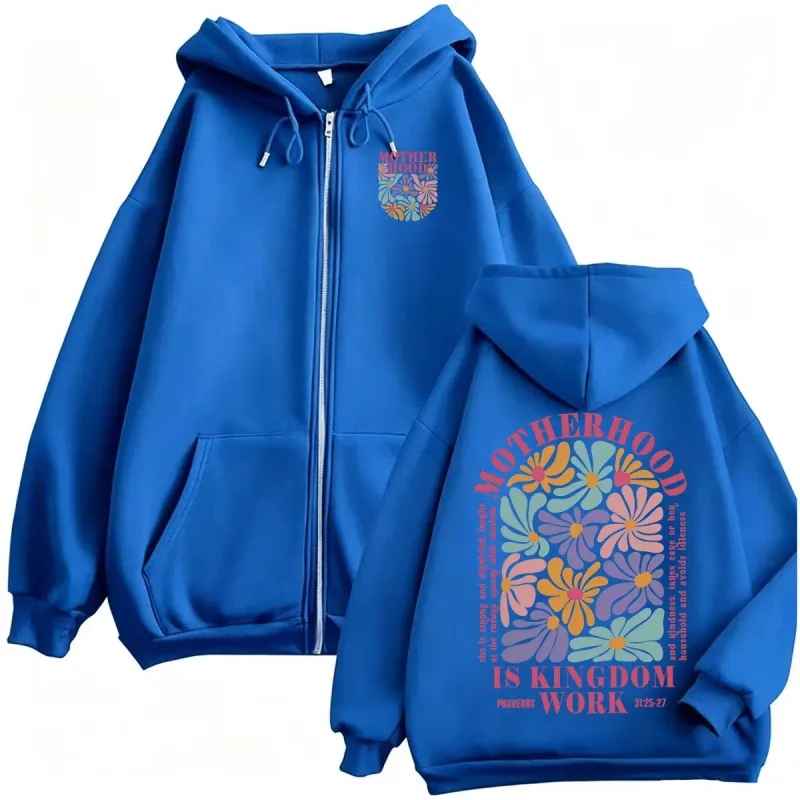 Motherhood Is Kingdom Work Christian Mom Zip Up Hoodies Men Women Fashion Aesthetic Sweatshirts Jacket High Quality Zipper Coats — image 5