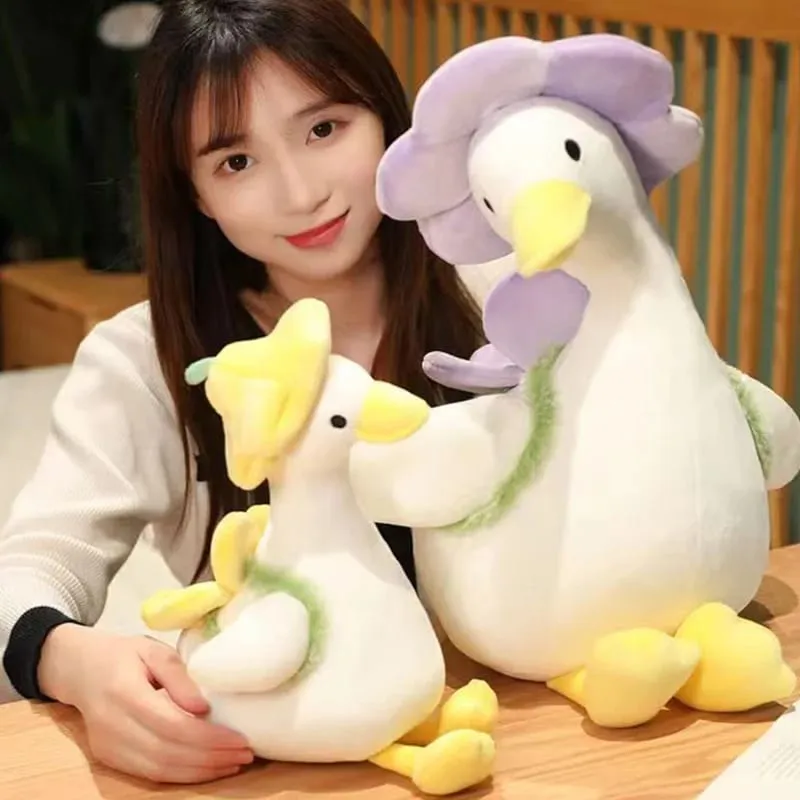 Cute Little Duck Doll Flower Duck Plush Big White Goose Doll Super Soft Sleeping Pillow Birthday Gift Decoration Toy for Kids