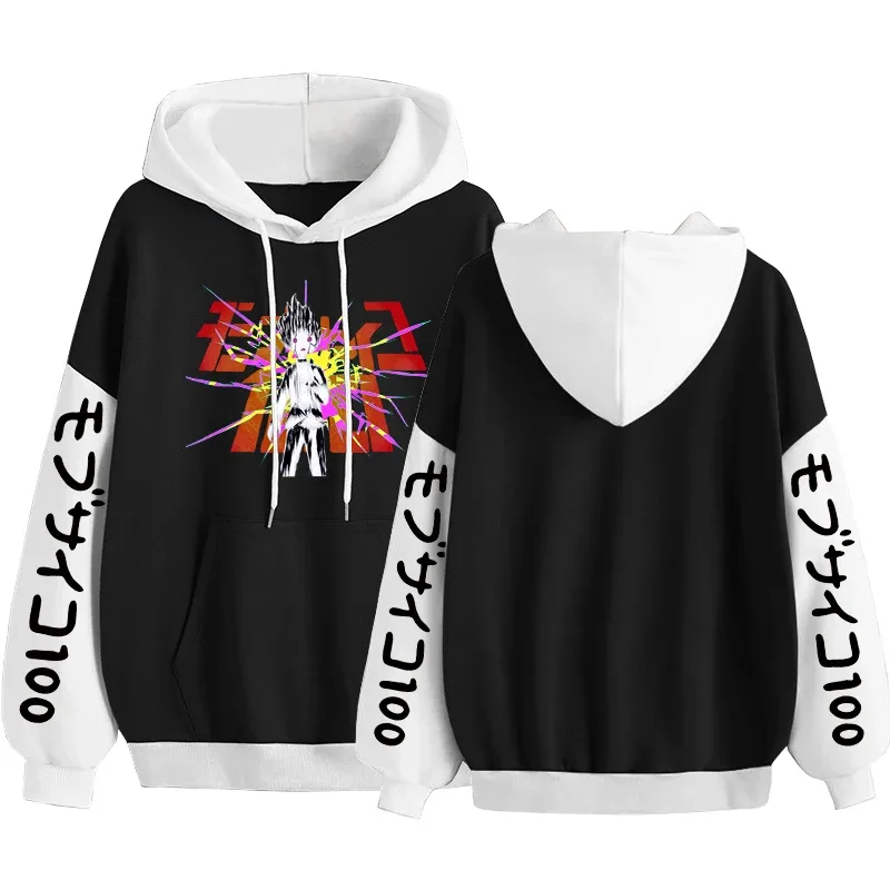 Anime Mob Psycho 100 Hoodie Harajuku Shigeo Kageyama Punk Kartun Kaus Pria Wanita Musim Gugur Musim Dingin Hangat Patchwork Kaus