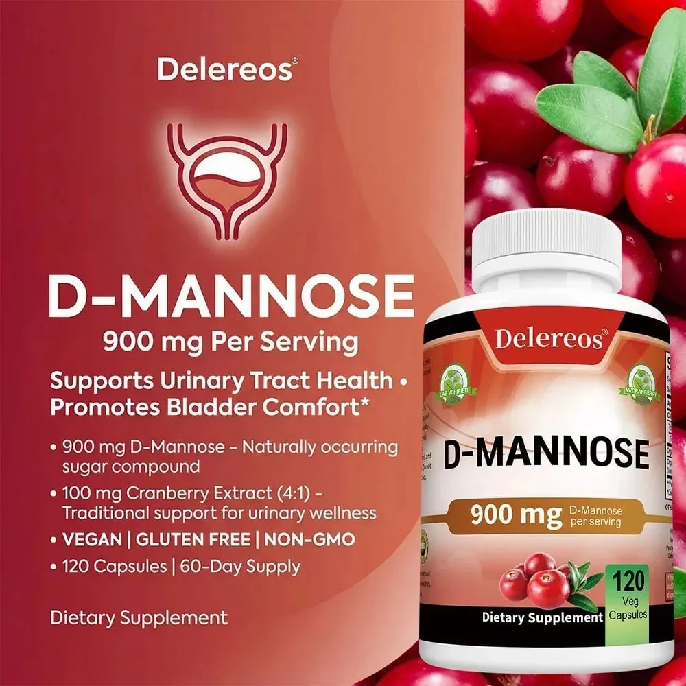 D Mannose Vegetarian Capsules - UTI Health Support Non GMO Vegetarian Friendly 120 Capsules