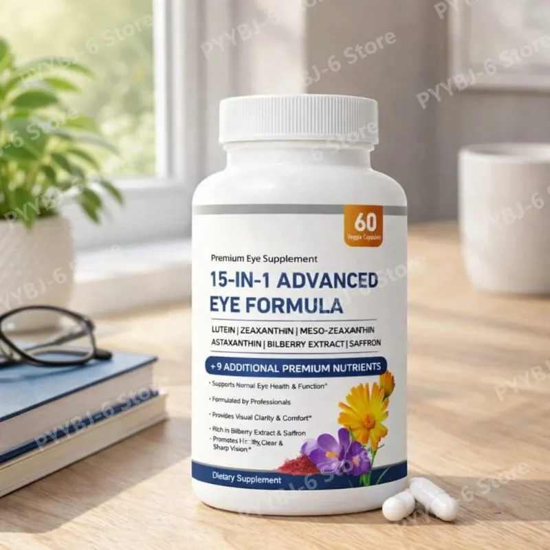 15-in-1 Advanced Eye Formula Lutein Zeaxanthin Bilberry Extract Vitamin C & E Supports Eye Health 60 Veggie Capsules for adult