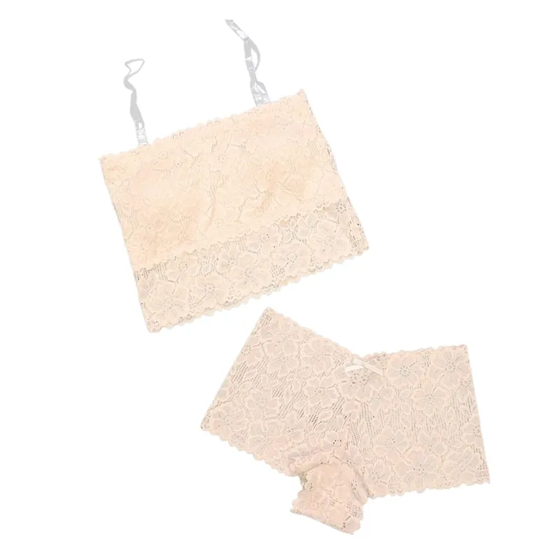 Women Wireless Hollow Out Backless Lace Bra Set Spaghetti Strap Elegant Lace Panties Soft Underwear Women Lingerie Set