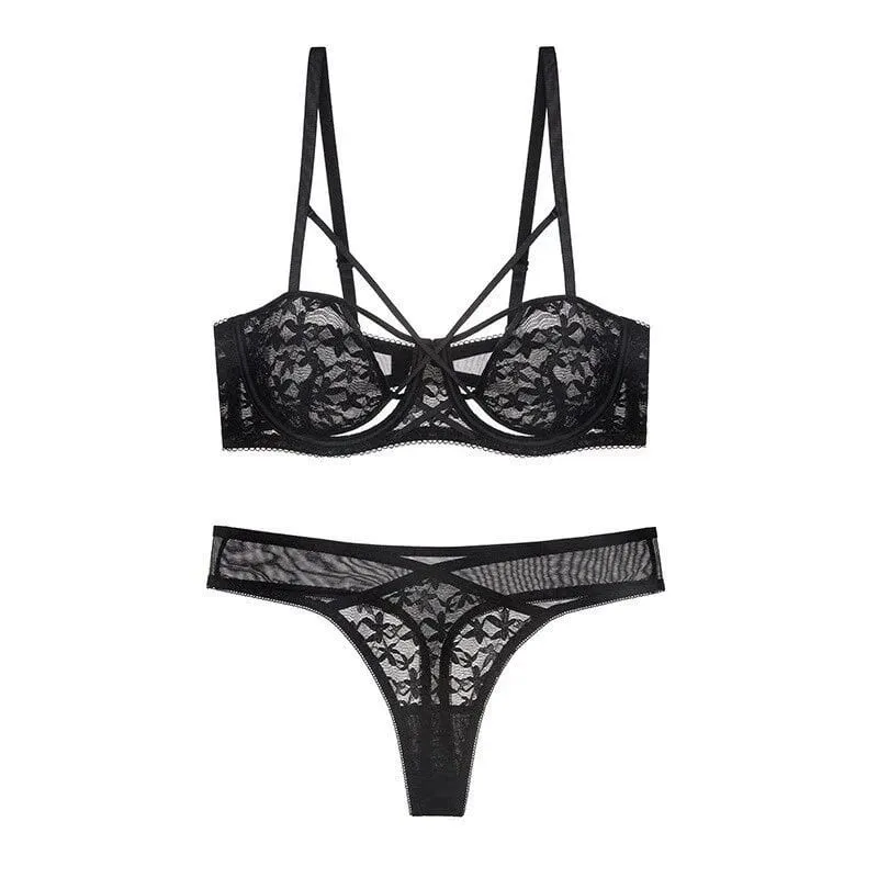 Nouveauté Français Dentelle Ensemble Soutien-Gorge Push Up Armature Fin Anti Affaissement Lingerie Femme Pour Quotidien Soirée
