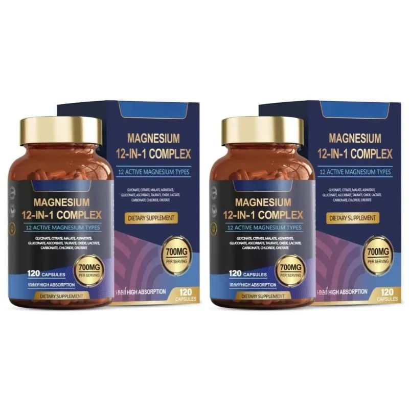 Magnesium 12-In-1 Complex Capsules 12 Active Magnesium Types High Absorption Glycinate Citrate Forms 120 Capsules