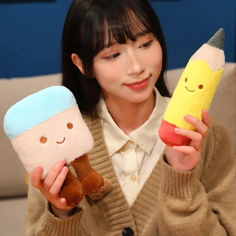 13/20cm Pencil Case Stationery Plush Humanoid Toy Stuffed Kawaii Eraser Ruler Doll Pendant with Loop Plushie Decor for Bag