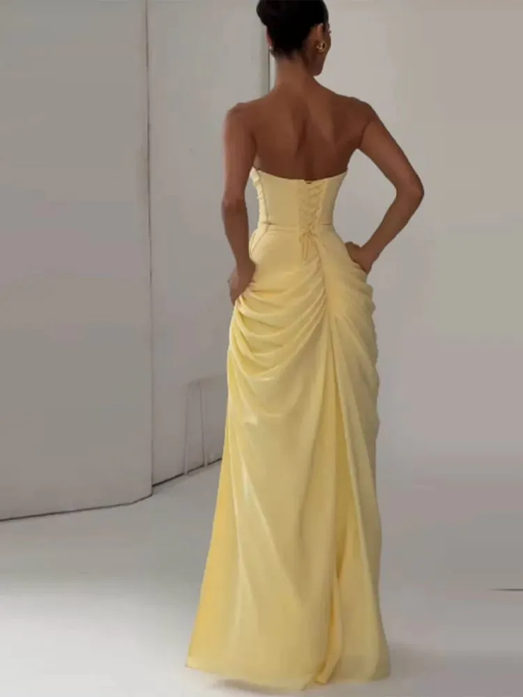 Thanh Lịch Cao Cấp Bodycon Đầm Maxi Dây Xếp Ly Viền Áo Đảng Áo Choàng Sang Trọng vestidos 2026 Mới Cho Nữ Váy Dạ Hội