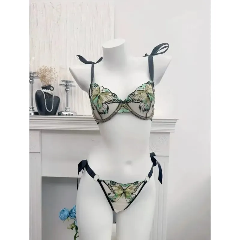 French Luxury Embroidery Sheer Lace Lingerie Set Lift Thin Cup Plus Size Big Bust Minimize Soft Transparent Intimate Wear 34-40