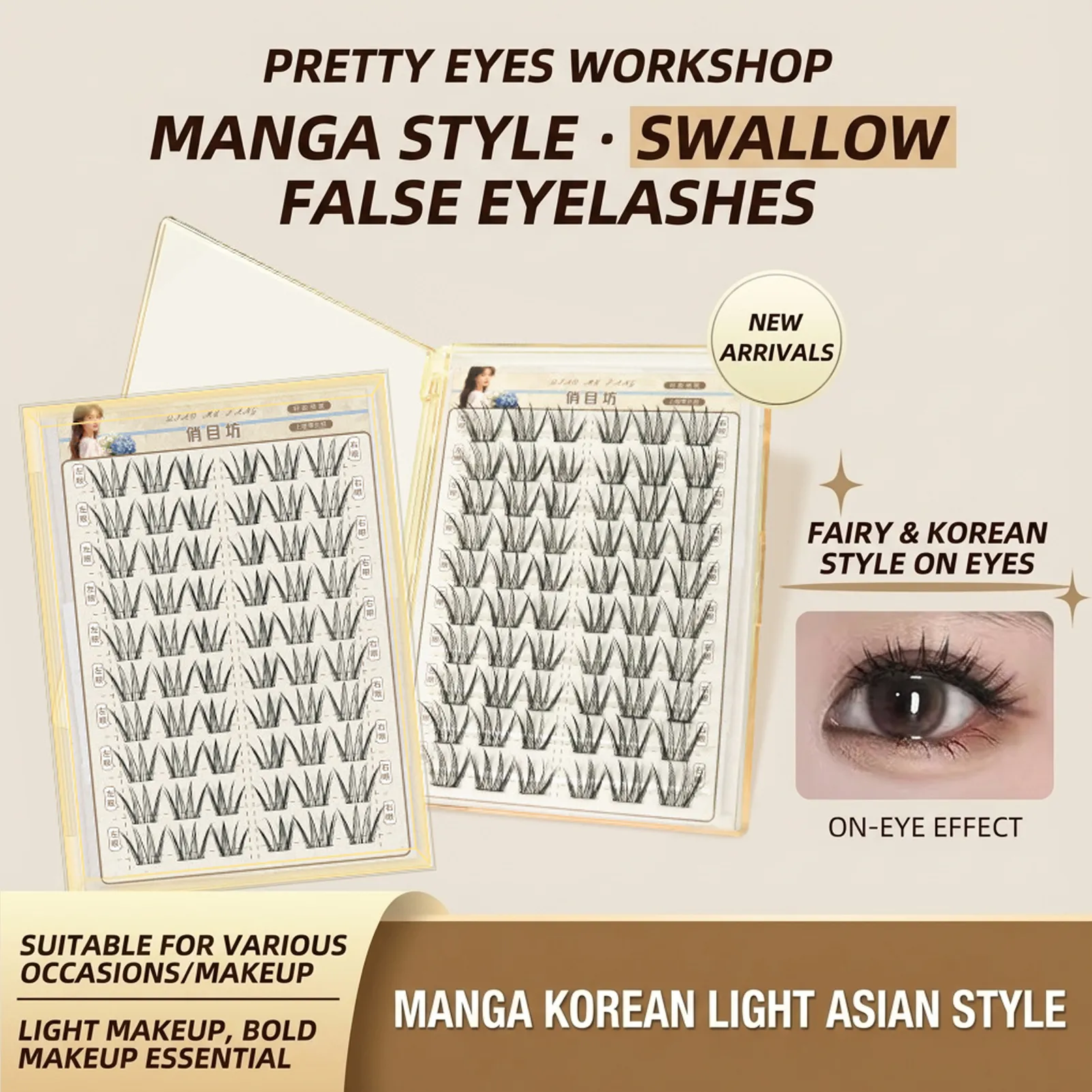 Cílios postiços estilo coreano coreano, 10 linhas, aparência natural, leve, estilo cômico, cílios postiços perfeitos para palco diário, maquiagem para os olhos