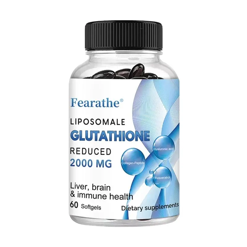 Cápsulas gelatinosas de glutationa lipossomal com ácido hialurônico, resveratrol, antioxidantes, desintoxicação, saúde do cérebro e suplemento do sistema imunológico