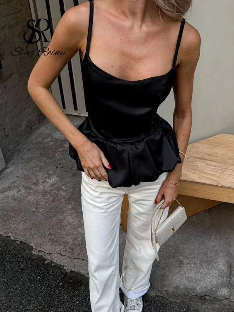 Satin Party Evening Tank Top 2026 Ladies Strap Zipper Design Backless Sexy Blouse Streetwear Solid Luxury Camisole